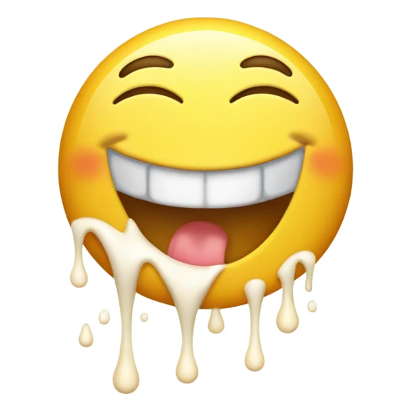 Emoji of a euphoric smiling drooling face with milk dripping down the face  sticker