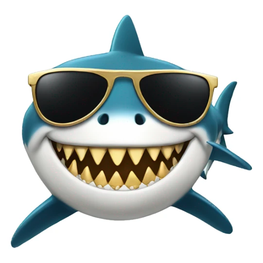 shark with golden teeth and wear a black sunglasses sticker