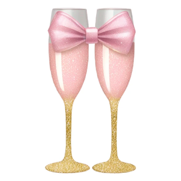 Light Pink glitter champagne glass with gold bow sticker