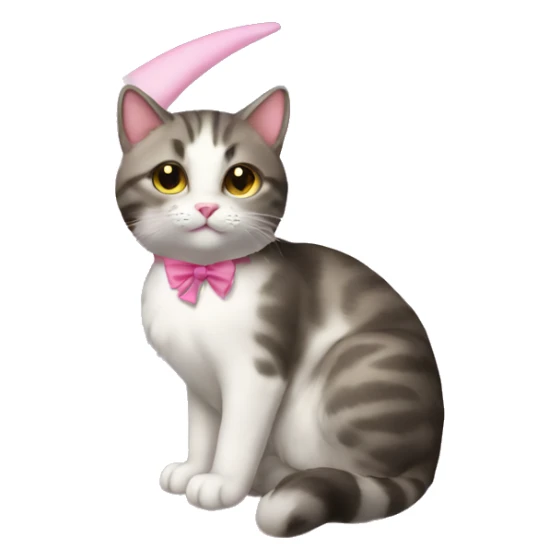 cat sitting on the moon with pink bow sticker