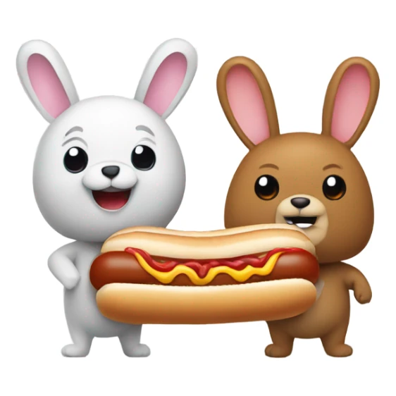 A bunny and a bear with a hot dog   sticker
