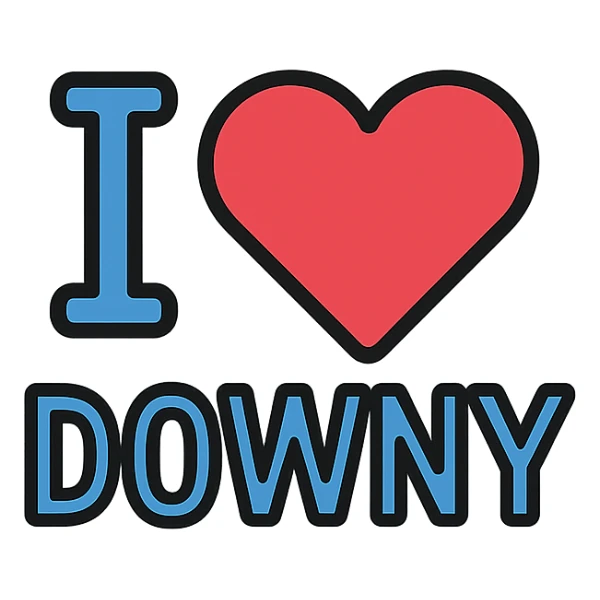 the phrase 'I ❤️ DOWNY' in a bold, modern style, suitable for a logo sticker
