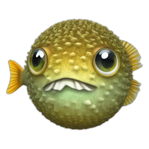 3d sphere with a cartoon economic seagrass Pufferfish skin texture with filthy eyes sticker