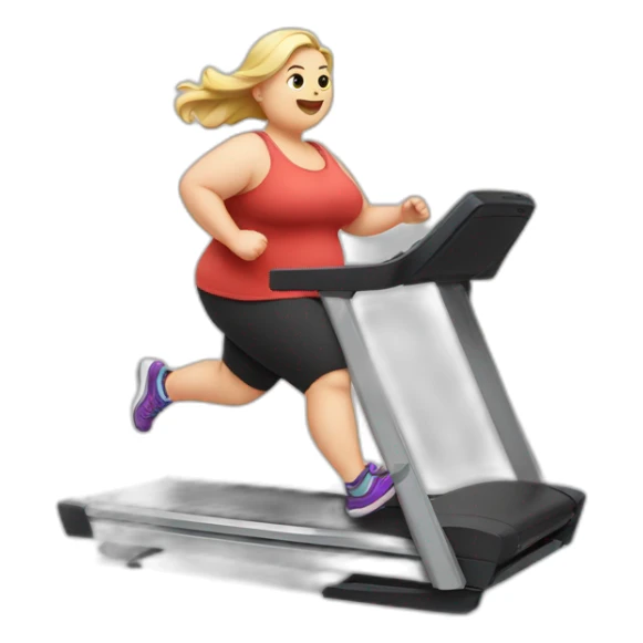 White-skinned very fat girl runs on a treadmill sticker