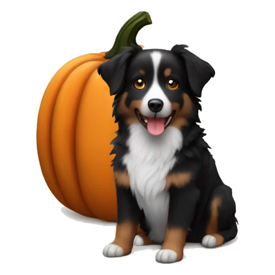 Small black australian shepherd dog in a pumpkin sticker