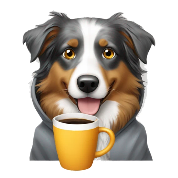 Australian shepherd with hoodie on drinking coffee sticker