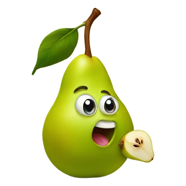 Pear with eyes and big mouth holding a baby pear  sticker