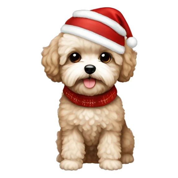 maltipoo brown beige with Christmas clothes  sticker