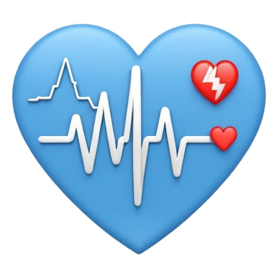 Minimal medical AI logo emoji, heart or shield shape, broken ECG line stylized as letters AI, flat vector style, clean modern healthcare design, blue and white, trustworthy, simple sticker
