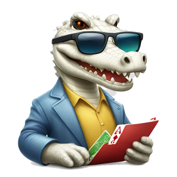 White crocodile wearing sunglasses playing poker sticker