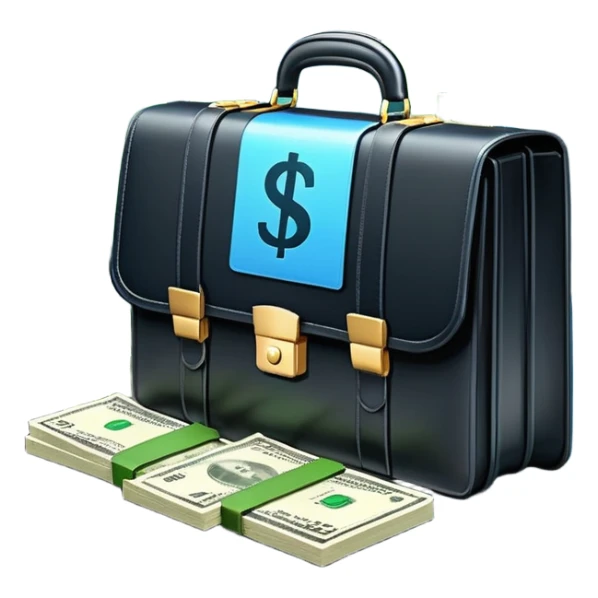 An icon showing a briefcase, a stack of money, and a graph with upward growth, representing business and entrepreneurship. The design highlights innovation, investment, and success in the world of startups and corporate ventures. Transparent background emphasizes the dynamic nature of business. sticker