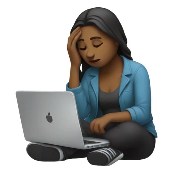 feeling sad women with laptop on lap sticker