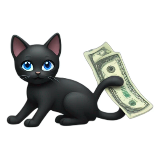 Black Cat with blue eyes holding money sticker