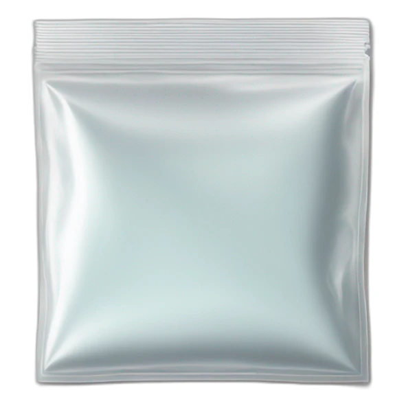 small square transparent ziplock bag, with white powder sticker