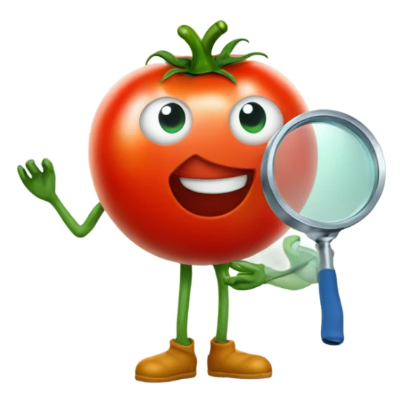 happy tomato with magnifying glass in hand sticker
