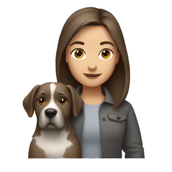 Brown hair girl with big grey dog  sticker