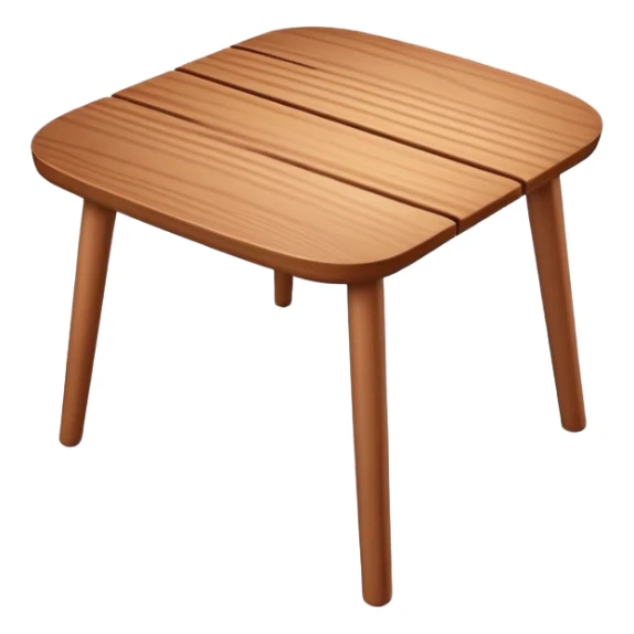 A 3D wooden table with subtle wood texture, rounded corners, gentle highlights, and a slightly angled perspective, matching the realistic-yet-simple style of the '🪑' chair emoji; medium brown tones, minimal details, emoji-friendly design. sticker