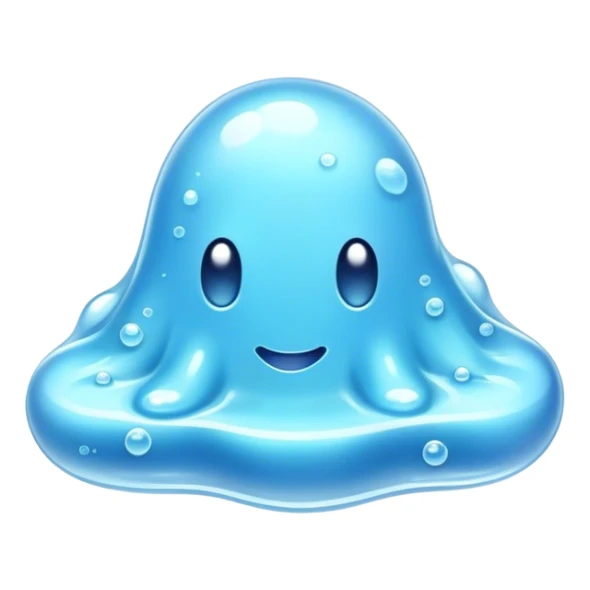 Cinematic Realistic Clear Blue Slime, glossy and translucent with a soft blue hue, light reflecting off its smooth surface, subtle bubbles trapped inside, slightly jiggling with movement, delicate highlights enhancing its wet and squishy texture, glowing with a soft, magical aura. sticker