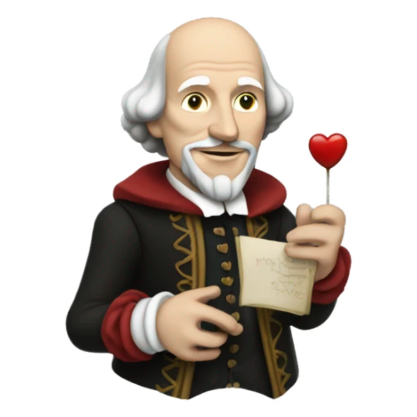 William Shakespeare holds a heart in his hand sticker