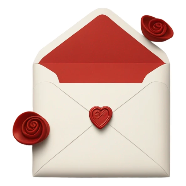 Hand written red love letter with envelope  sticker