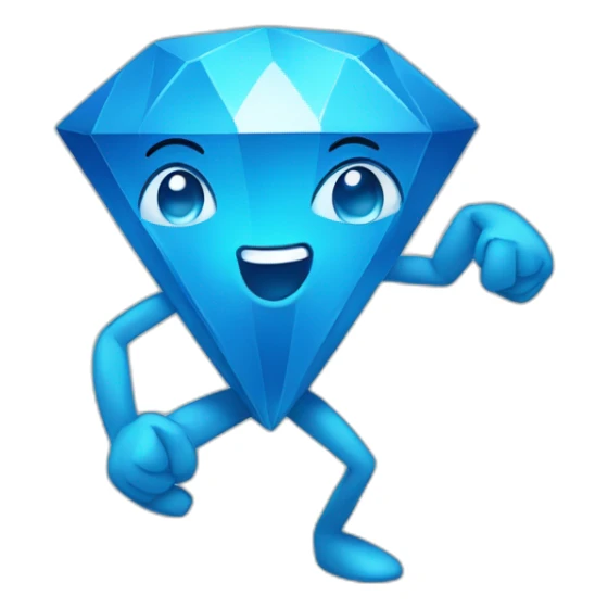 Blue diamond with a face, arms and legs, doing something random sticker
