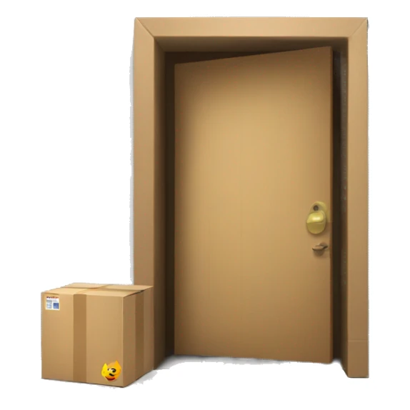 door with cardboard box in front of it sticker