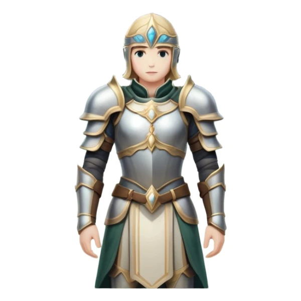 An icon featuring a hero with a closed visor, standing in a majestic, mystical landscape, inspired by RPGs like Elden Ring. The design includes a stunning, ethereal background with towering castles and distant mountains, symbolizing the adventure and mystery. Transparent background sticker