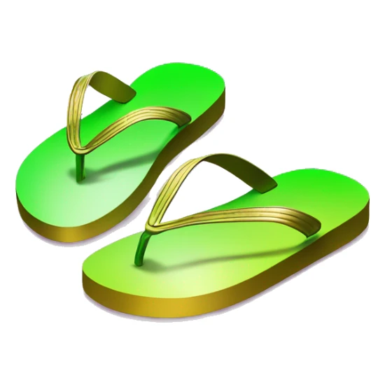 Realistic metallic gold lime green gradient pair of summer flip flops isolated. sticker