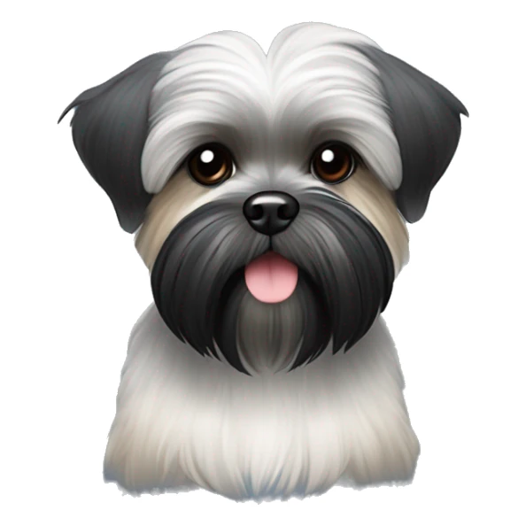 Shih tzu black puppy, yorkie coloring with light colored schnauzer eyebrows. Round face, short ears  sticker