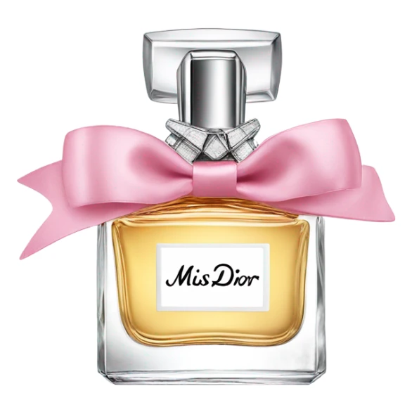miss dior perfume bottle with a metal bow around the cap  sticker