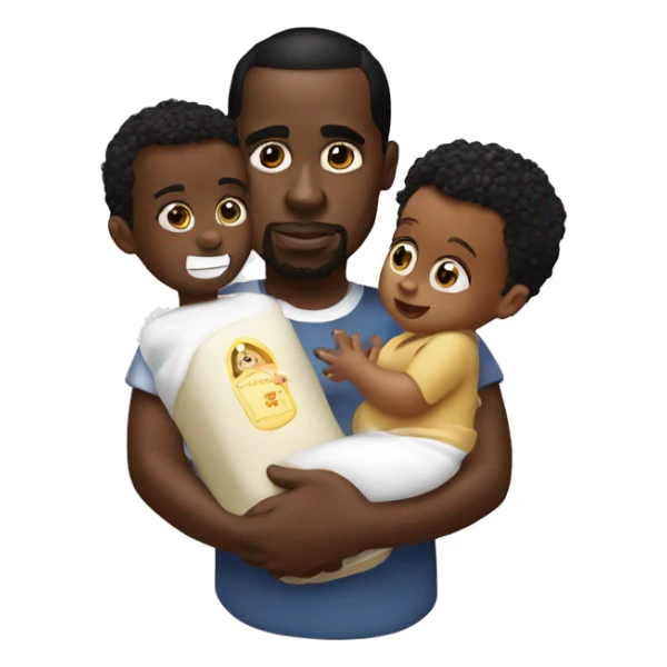 P diddy holding a baby and lotion sticker
