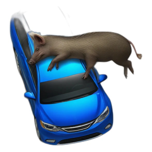 Photo-real-wild boar hitting blue car sticker