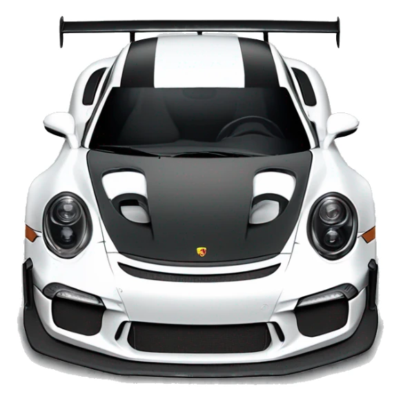 Create a realistic illustration of a white Porsche 911 GT3 RS, highlighting details like the rear wing, air intakes, headlights, and black accents. Position the car on a racetrack or urban backdrop to emphasize its dynamic design sticker
