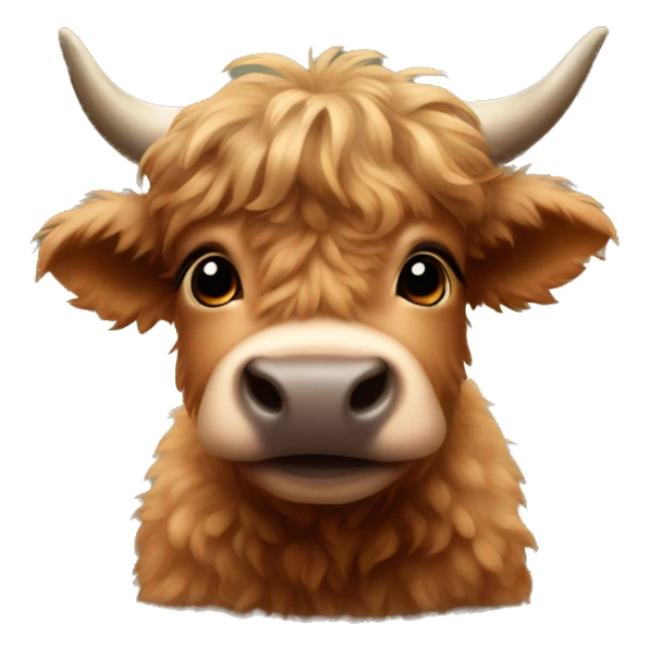 brown fluffy baby scottish cow with a small bow on head sticker