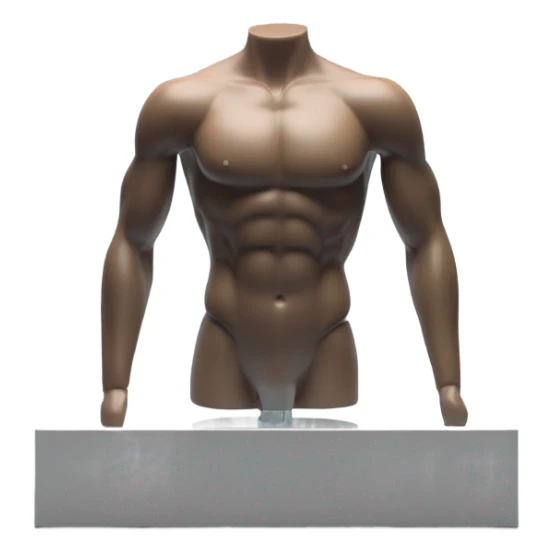 male mannequin abs cubes inside a glass cube on a stand isometric view sticker