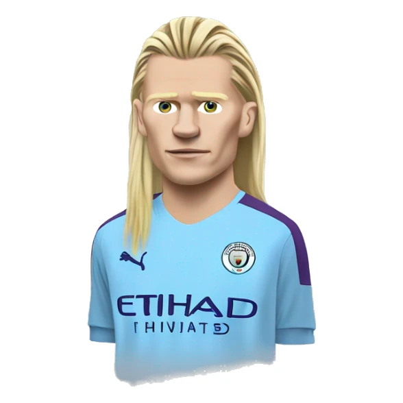 Erling Haaland with long hairs Manchester City sticker
