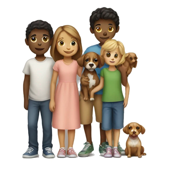 Four children and a small dog holding hands sticker