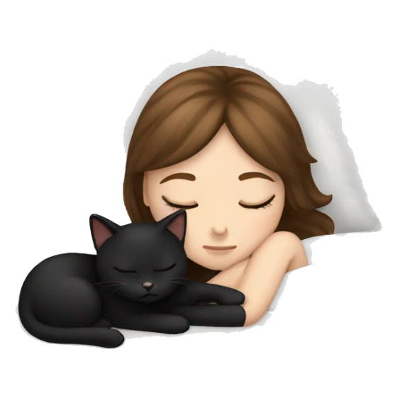 White girl brown hair sleeping with black kitty sticker