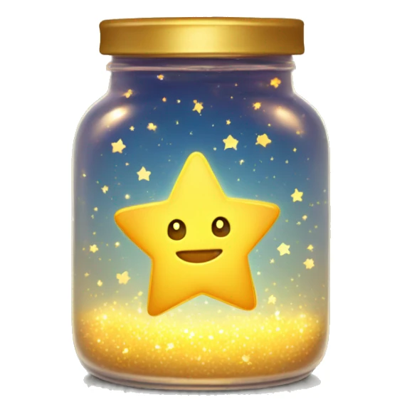 glowing star jar with tiny golden stars inside, emitting a soft sparkle. sticker