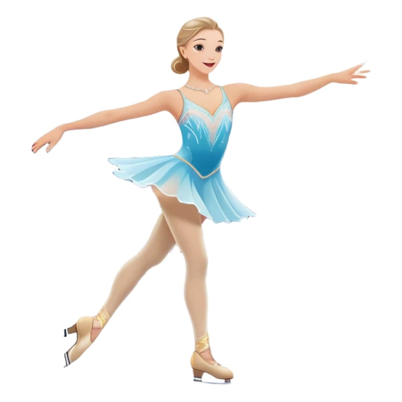 An colorful icon featuring a graceful figure skater performing a spin on the ice. The background includes a grand ice rink palace with shining spotlights and cheering spectators in the stands. Transparent background highlights the elegance and artistry of figure skating sticker