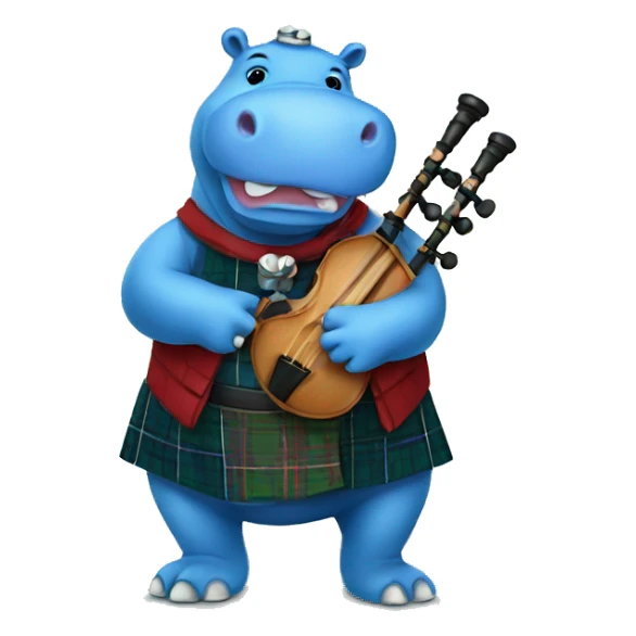 Blue hippo with bagpipes and traditional Scottish clothes sticker