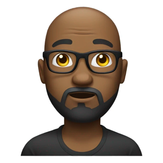 black man with a bald head, glasses, a beard, and a goatee shrugging his shoulders. sticker