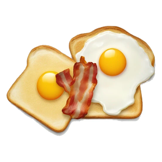 “Two fried eggs, crispy bacon, and buttered toast on a plate.” sticker