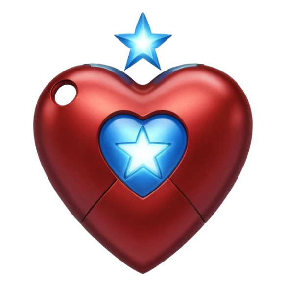 A red Iron Man heart with a glowing blue star in the center sticker