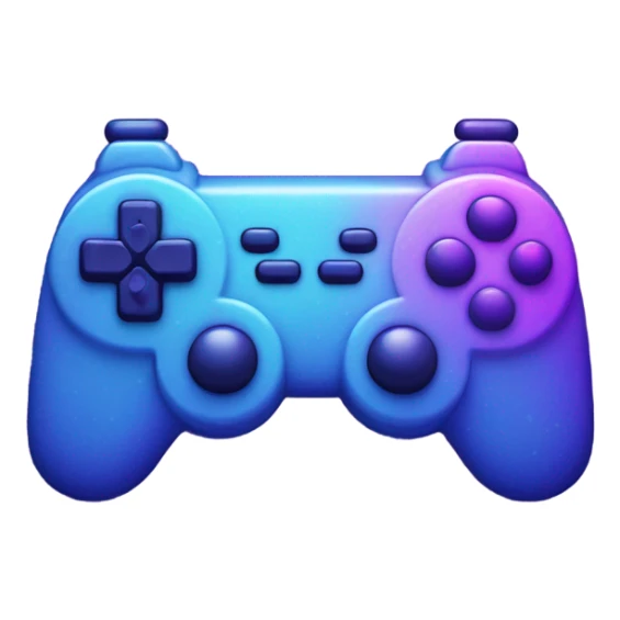 A pixel art gaming controller glowing in neon blue and purple, cyberpunk aesthetic. sticker