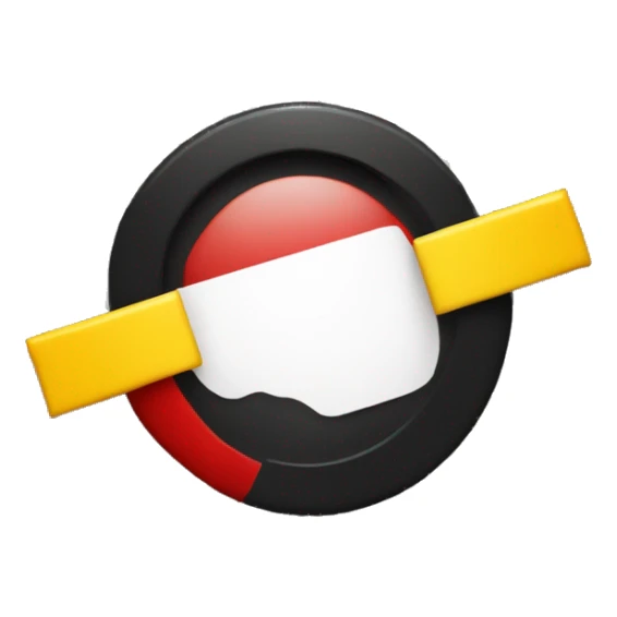 a black and red rectangle with a medium-sized yellow circle in the middle sticker