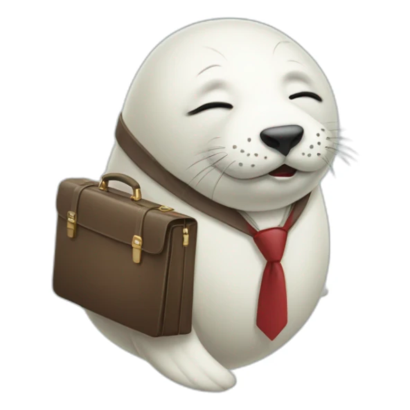 White seal in tie and with briefcase and closed eyes sticker