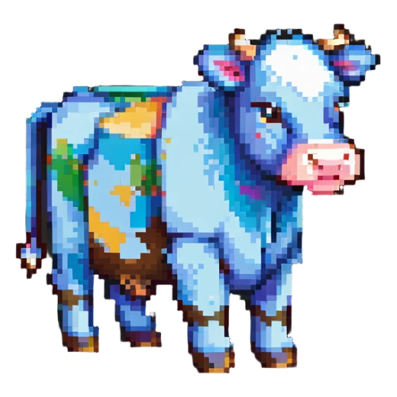 simple blocky Minecraft cow emoji with 2 or 3 large colorful square pixels, chunky and playful sticker