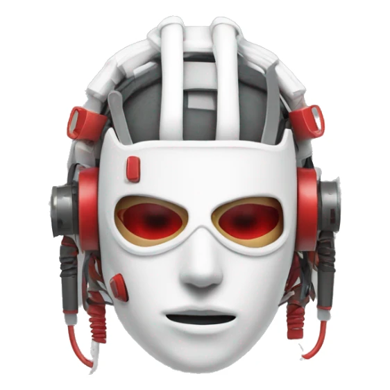 White Mohawk female cyborg head with red respirator mask and circuits sticker