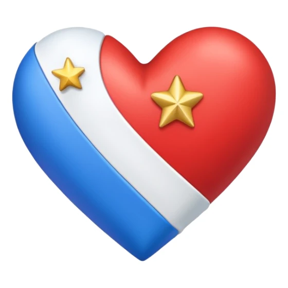 White ribbon wrapped red and blue heart Gold star sticker